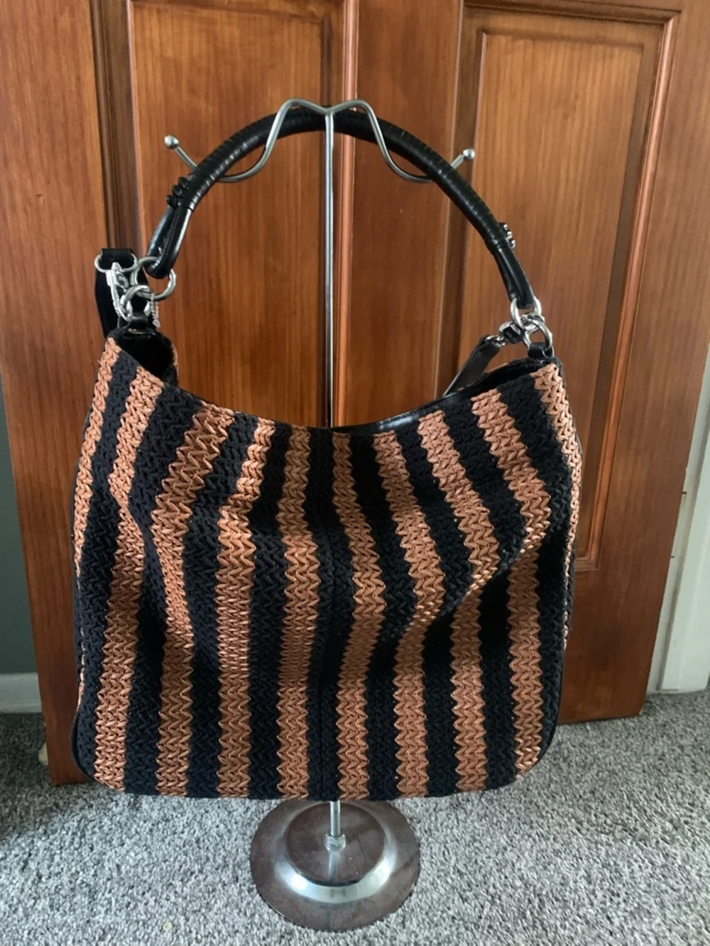 STAUD Perry Striped Woven Hobo Bag with Leather Straps - Picture 3 of 9